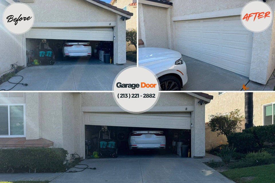 Before and after: garage door repair La Habra Heights, CA